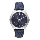 Reloj Michael Kors Slim Runway Original Hombre E-watch Color De La Correa Azul Color Del Bisel Plateado Color Del Fondo Azul Marino