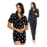 Kit 2 Pijamas Americano Calça E Short Amamentação Malha 