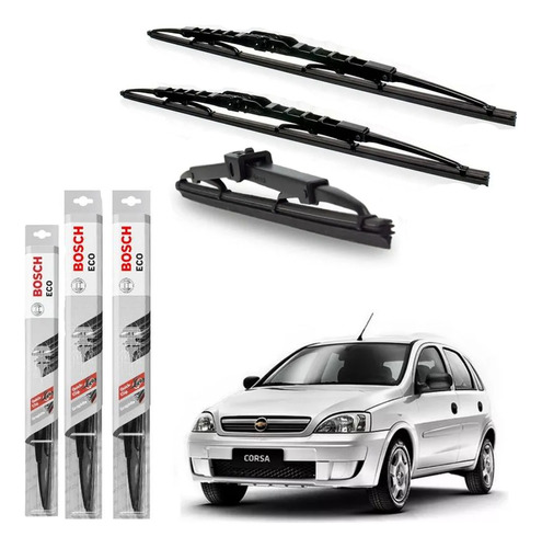 Kit 3 Escobillas Limpiaparabrisas Bosch - Chevrolet Corsa 2