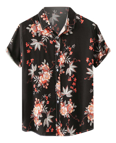 Camisa De Playa Hawaiana De Manga Corta Con Estampado C Para