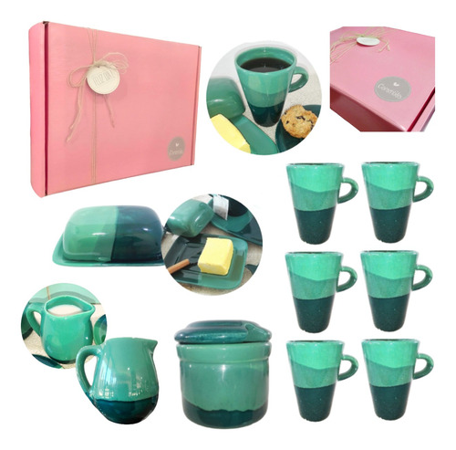 Set Desayuno Taza Kit Regalo Cerámica Artesanal Caja Kvjp020