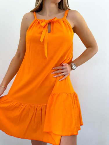 Vestido Solero Lino Elastizado Corto Mujer