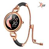 Reloj Inteligente Mujer Xst Roma Lite Smartwatch Silver Color De La Caja Negro Color De La Malla Dorado Color Del Bisel Negro