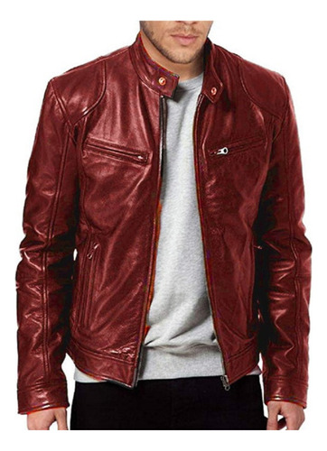 Chaqueta De Cuero Masculina Casaco Con Zíper Motocicleta