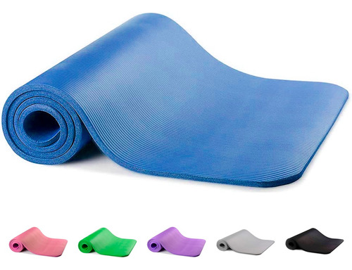 Tapete Yoga Pilates Fitness Ejercicio Portátil 10mm Grosor Color Azul