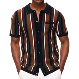 Playera De Punto Camisa Casual A Rayas Con Solapa En La Man