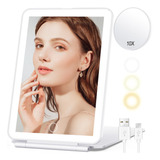 Espejo De Maquillaje Sobremesa Led Plegable Recargable Usb