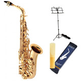 Saxofone Alto Eagle Mib Laqueado Sa501 + Acessorios Cor Dourado