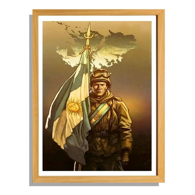 Cuadro Malvinas Heroe Soldado Deco 30x40cm Listo P Colgar Color Madera Natural Armazón Madera Natural