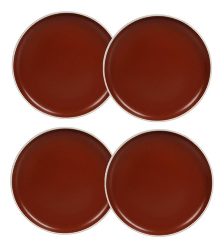 Set X 4 Plato Postre Porcelana Artesanal Filo Envejecid Rust