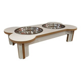 Comedero Bebedero Doble Gato Perro Madera Elevado Plato 15cm