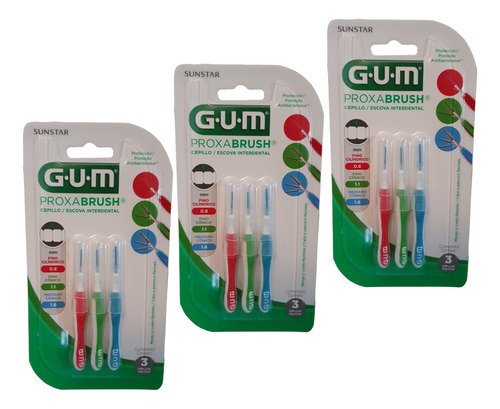 Cepillo Interdental Gum Proxabrush 3 Piezas Antibacterial