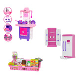 Kit Cozinha Infantil Completa Rosa Fogão Pia E Geladeira Nf