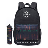 Kit Mochila De Costas Masculina Resistente + Estojo Escolar Cor Preto C/ Detalhes