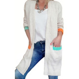 Saco Largo Cardigan Tapado De Lana Pura