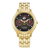 Reloj Citizen Disney Minnie Mouse Para Dama Color De La Correa Dorado Color Del Bisel Negro Color Del Fondo Negro