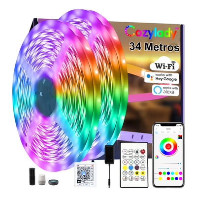 Cozylady Tiras De Luces Led Rgb Wifi 34m Alexa Google home App Control Para Cuarto,tv,bar,habitación Gaming Luces Led Cuarto Gaming Fiesta Decoración de Interior | MercadoLibre