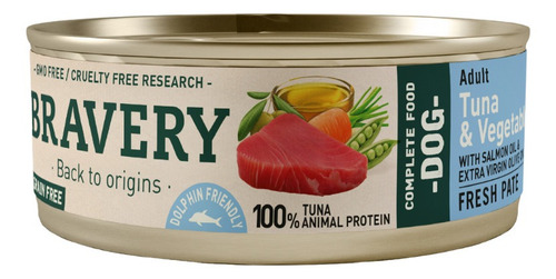 Alimento Bravery Para Perros Atun Y Vegetales Lata 80 Gr