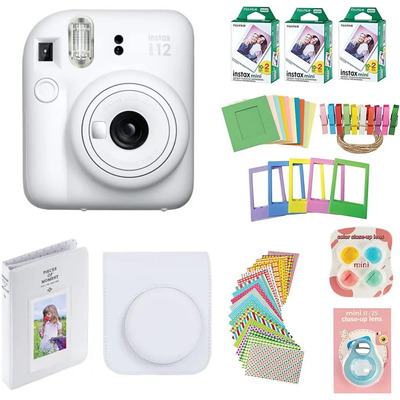 Fujifilm Instax Mini 12 - Cámara Instantánea Con Funda, 60 Impresiones De Fujifilm, Calcomanías Decorativas, Marcos, Álbum De Fotos Y Más Accesorios (blanco Arcilla) | Meses sin interés