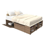 Cama Box Base P/ Sommier De 2 Plazas 4 Ptas + Zapatero Color Roble Davos Marron Trufa