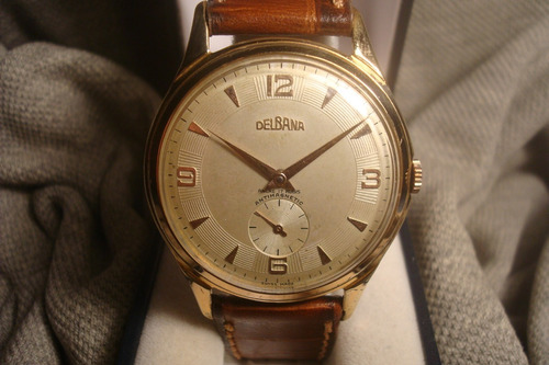 Encantador Reloj Delbana '53 Antiguo Oro Plaque 18k Original