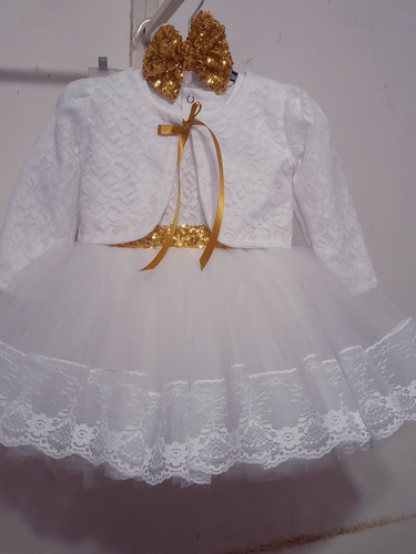 Vestido De Beba Nena Bautismo Fiesta Blanco Tul Encaje 