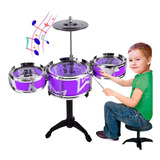 Bateria Infantil Completa Musical 3 Tambores Banquinho Roxo