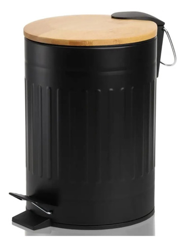 Lixeira Banheiro Cozinha Pedal 5l Cesto De Lixo Tampa Bambu