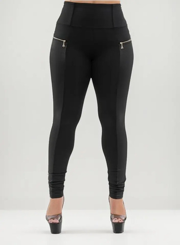 Calça Legging Poliamida Com Cirrê E Zíper Na Frente