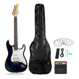 Guitarra Eléctrica Femmto Stratocaster Con Amplificador Color Negro/azul Material Del Diapasón Mdf Orientación De La Mano Diestro