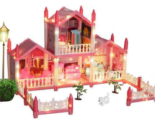 Casa De Muñecas Con Luces Led Para Niñas Color Rosa O Azul
