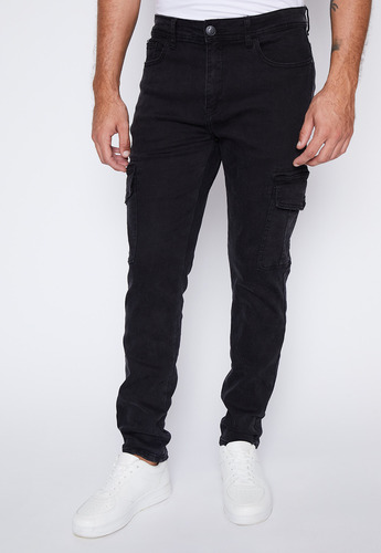 Jeans Hombre Negro Skinny Cargo Family Shop