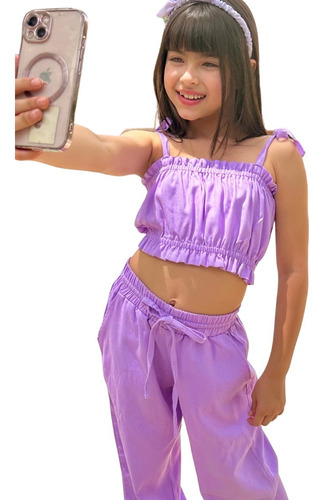 Ropa Para Niña Playa Color Blanco Set Blusa Y Pantalon