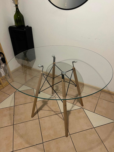 Mesa De Vidrio Redonda 100cm X 75cm De Alto Casi Sin Uso!