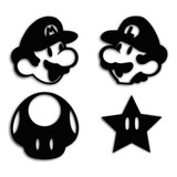 Set X 4 Cuadro Decorativo Mdf 3mm Mario Bross Personajes 