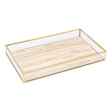 Bandeja Em Metal Dourado Com Palha 30x20x3cm - Lyor