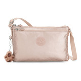 Bolsa Bandolera Kipling Mikaela Diseño Lisa De Nailon  Quartz Metallic Con Correa De Hombro Rosa Claro