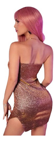 Vestido Corto Sexy Sin Mangas Bodycon Mini Oro Metalico