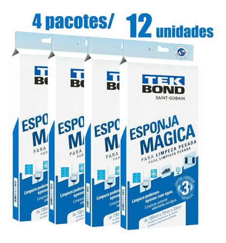 4 Pacotes Esponja Magica Tek Bond Com 3 Unidades Cada