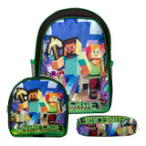 Mochila Infantil Masculina Costas Resistente Minecraft