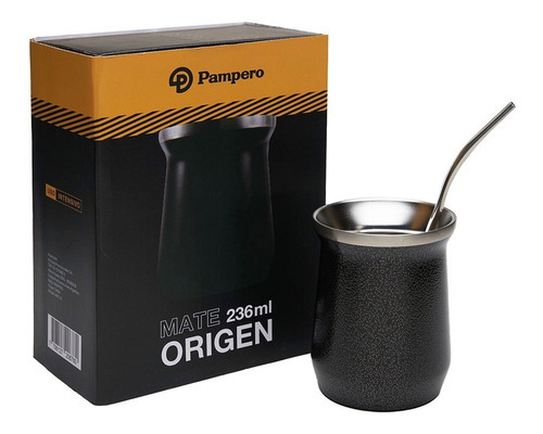 Mate Pampero Origen 236 Ml Acero Aislante Libre Bpa Bombilla Color Negro