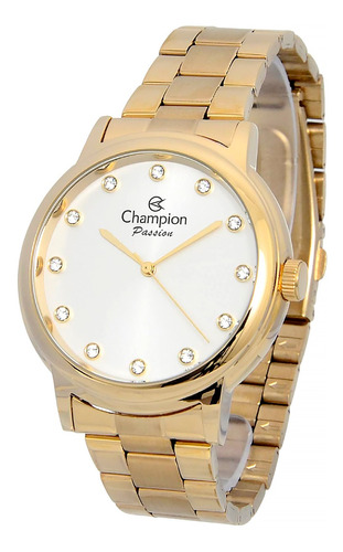 Relógio Champion Feminino Dourado Folheado Colar E Brinco