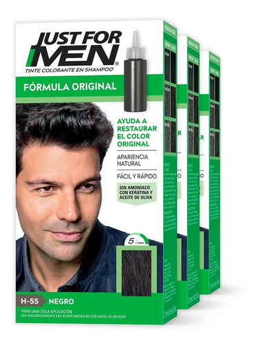 Tinte Colorante Just For Men Fórmula Original Negro 3-pack 