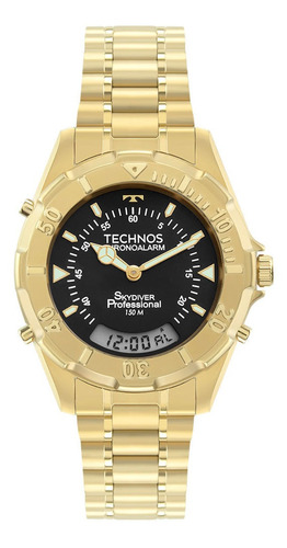 Relógio Masculino Technos Skydiver Dourado Loja De Fábrica Cor Do Fundo Preto