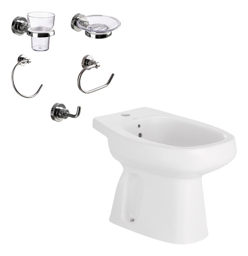 Combo Baño Bidet Roca Mónaco + Accesorios Aqualaf 5 Piezas