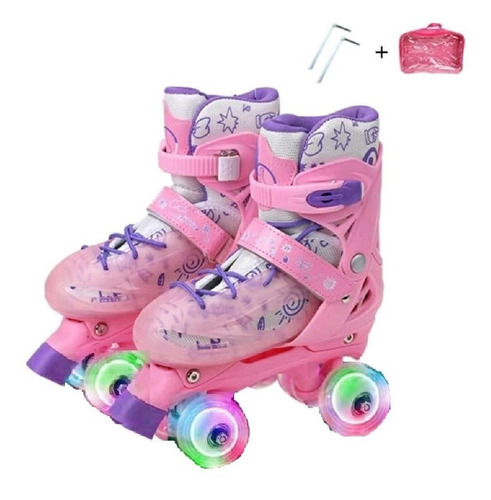 Patins Quad Rosa Regulável 28 Ao 32 E 33 Ao 36 Rodinhas Led