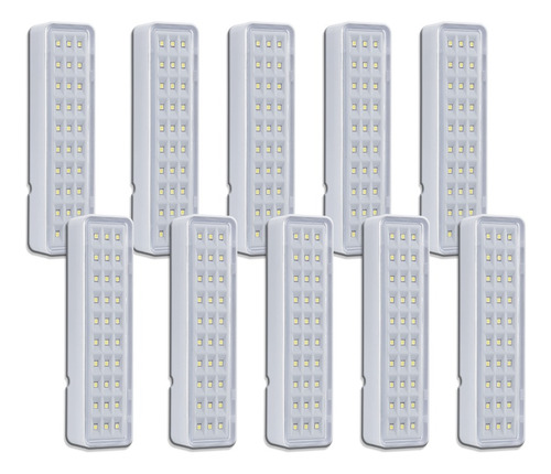 Kit 10 Luminária De Emergência Lâmpada 30 Led Segurimax Slim Cor Branco 110v/220v