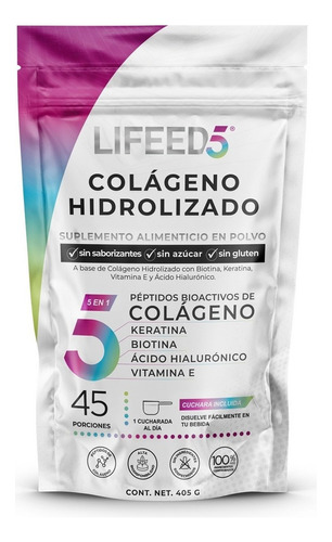 Suplemento En Polvo Lifeed5  Lifeed Beauty Colágeno Hidrolizado Colágeno Hidrolizado En Doypack De 405g 