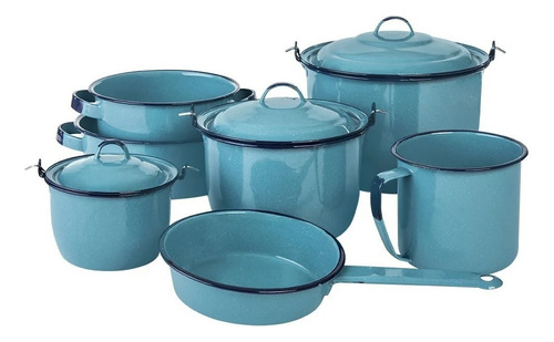 Batería De Cocina Popular 10 Piezas De Peltre Cinsa Color Azul