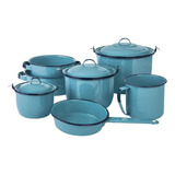 Batería De Cocina Popular 10 Piezas De Peltre Cinsa Color Azul